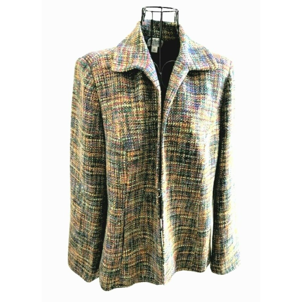 Norm Thompson Women's Multicolor Open Long Sleeve Tweed Jacket Size MED